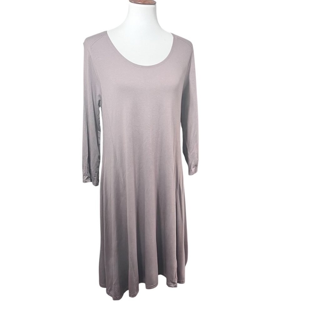 Garnet Hill Knit Swing Dress Womens Medium Taupe Brown 3/4 Sleeve Flowy